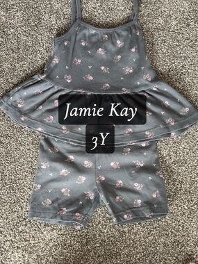 Jamie Kay Gray Floral Peplum Romper - Pink Accent